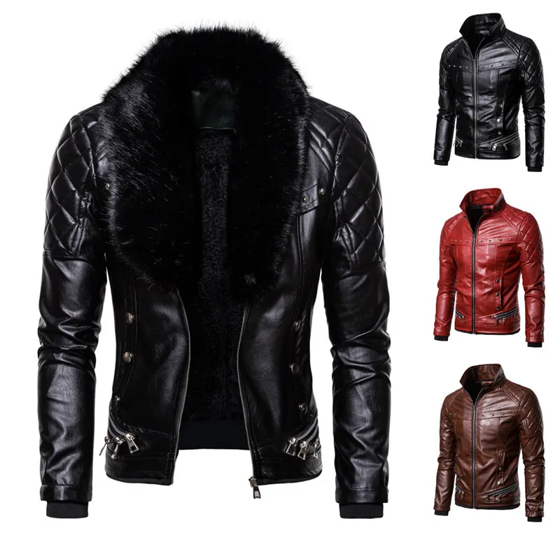 

2019 Autumn And Winter New Style Men Punk Style Men's Deconstructable Fur Collar Rivet Compressed Cotton Thick Windproof Locomot