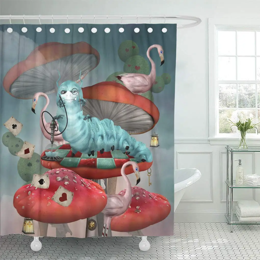 Waterproof Decorative Wonderland Series Smokes Hookah on Mushroom Bathroom Curtain | Дом и сад