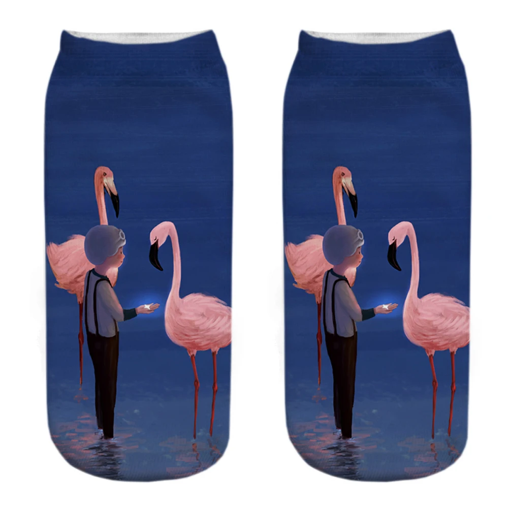 Lustige 3D Gedruckt Niedlichen Cartoon Flamingo Kurze Knöchel Socken für Neue Mädchen Bunte Chaussettes Femme Dropship – Detail 6