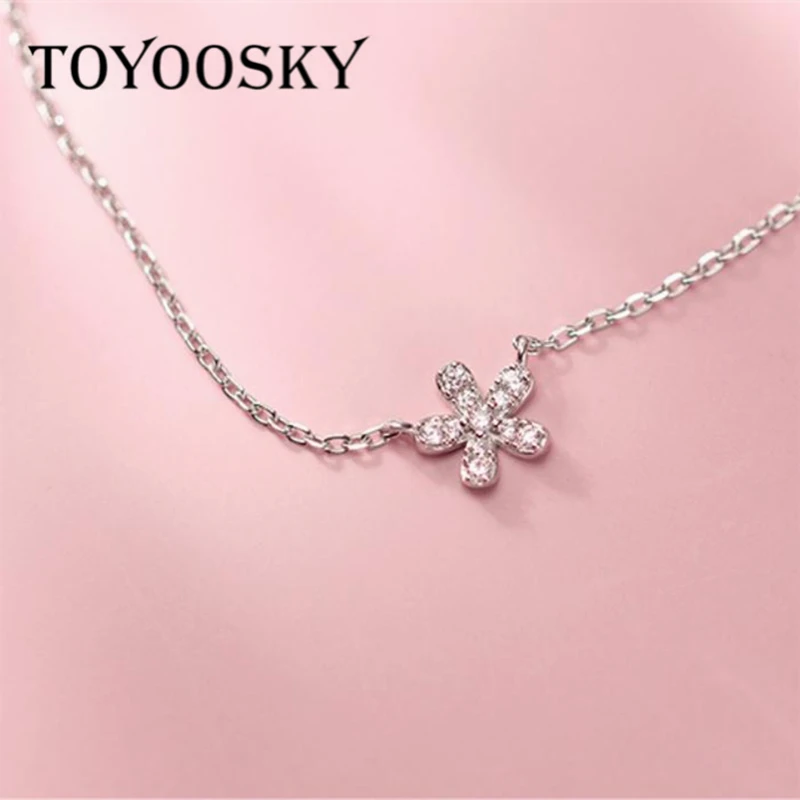 

Simple Delicate 925 Sterling Silver Lovely Dazzling Cubic Zirconia 7mm Flower Necklace for Women Plant Jewelry Fine Gift
