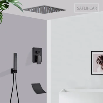 

Black Bathroom Shower Set Rain Shower Three Out Of Water Bathroom Faucet Set Wall-mounted Hot and Cold Faucet Set