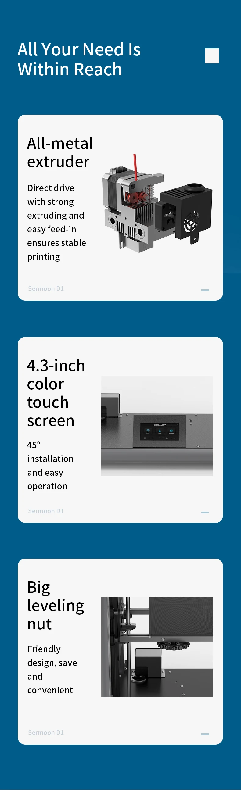 Newest CREALITY 3D Sermoon D1 Semi Enclosed 3D Printer Machine Printing Dual Z Axis With 4.3 Inch Color Touch Screen