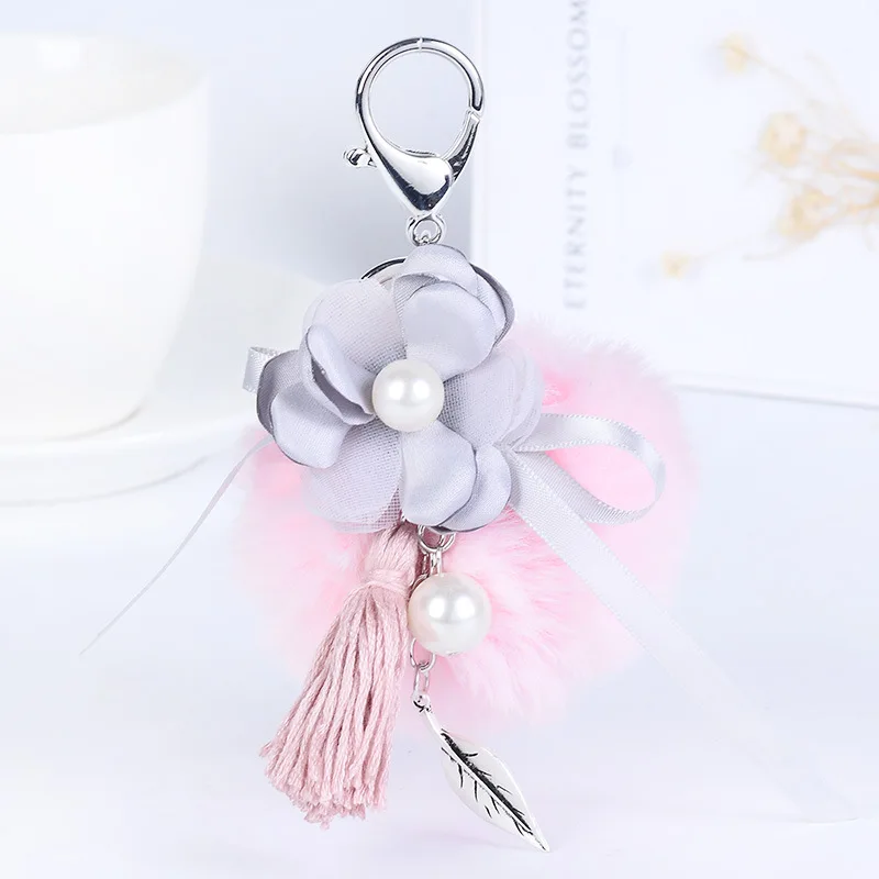 Модный помпон из искусственного кроличьего меха флеш-брелок цветок жемчужная