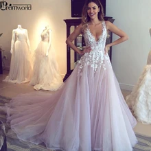 Лиловый Тюль v-образный вырез аппликации цветы линия свадебное платье Сексуальная Открытая спина свадебные платья свадебное платье Vestidos de Noivas