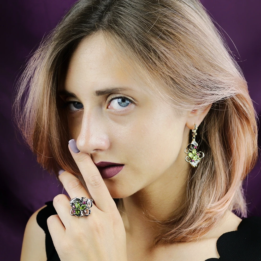 DreamCarnival1989 Gorgeous Zirconia Flower Rings + Earrings Vintage Ethnic Style Two Tone CZ Jewelry Hot Drop Shipping ER3873S2