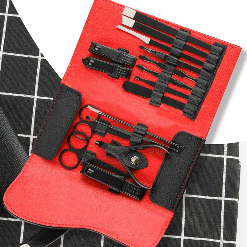 15Pcs Stainless Steel Pedicure Professional Nail Clipper Set Cuticle Eagle Hook Tweezer Manicure Beauty Tools Kit PU Bag