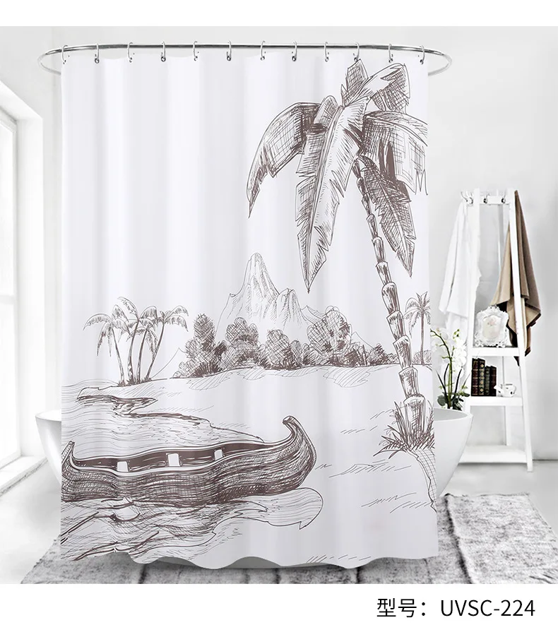 Cross Border Supply of Goods Shower Curtain Waterproof Warm Shower 3D Printed Polyester Shower Curtain Bathroom Bath Non-transpa