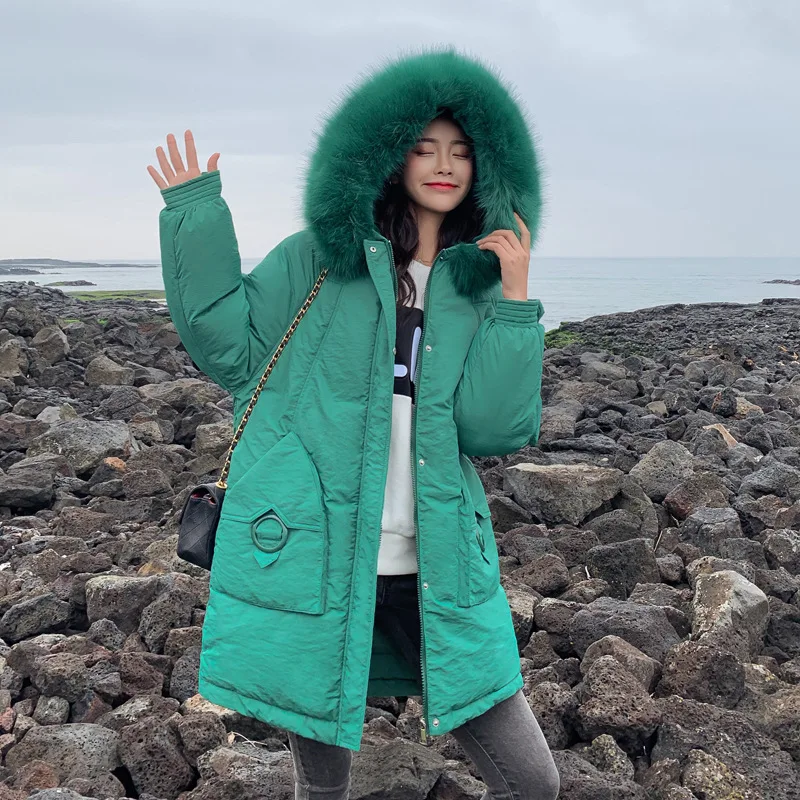 

2019 Winter New Style Korean-style Loose-Fit down Jacket Cotton-padded Clothes Women's Mid-length Hooded Thick Cotton-padded Clo