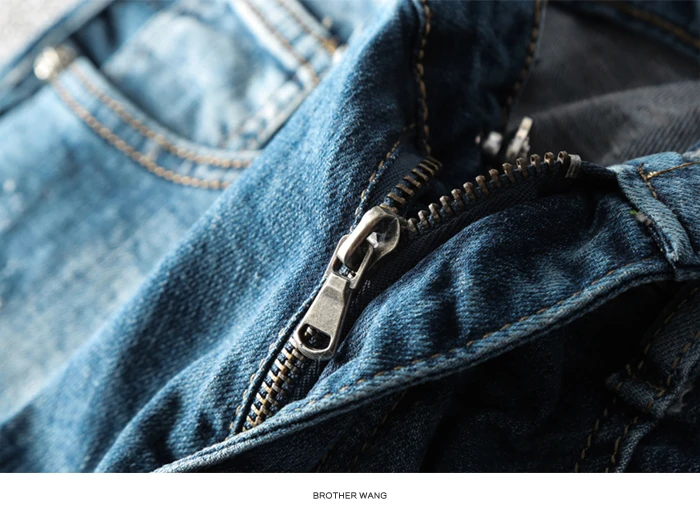 Осень зима новые мужские рваные джинсы Модная вышивка хлопок Slim Fit синие джинсовые брюки мужские Брендовые брюки