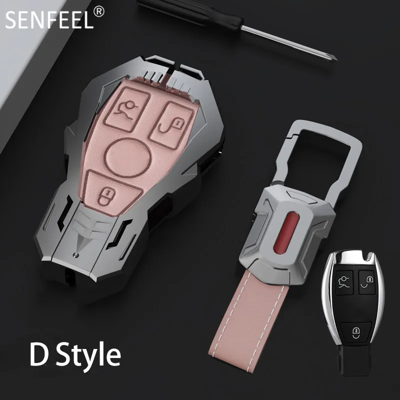 

Zinc Alloy +Leather Car Key Case Cover For Mercedes Benz A B C E S CLS CLK CLA SLK Class W203 W205 W210 W211 AMG Full Cover