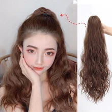 21 Long Curly Synthetic Ponytail Light Brown Drawstring Clip In Ponytail Hair Extensions Heat Resistant Hair Tail charming shaggy tacos curly fashion highlight heat resistant synthetic long ponytail for women