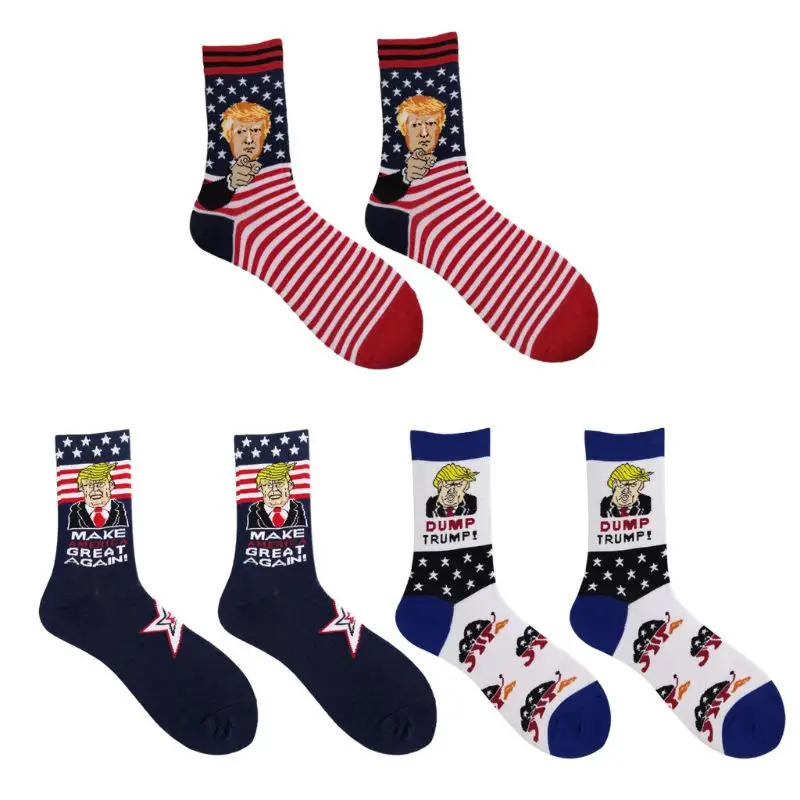 

Men Women Novelty Republican Crew Socks Cartoon American President US Flag Stripes Star Print 2020 Election Cotton Hosiery