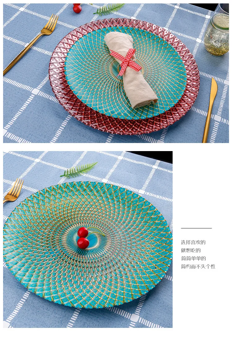 Natural detox zhi li Manufacturers Wholesale Color Glass Plate Pineapple Grain Processing Electroplated Plate Glass Tableware Cu