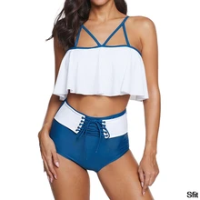 Woman Sexy Bikini Set Patchwork Ruffle Takini Mesh Vintage Retro Bathing Suit Knotted High Waist Bikini Set Female Biquine Woman Sexy Bikini Set Patchwork Ruffle Takini Mesh Vintage Retro Bathing Suit Knotted High Waist Bikini Set Female Biquine