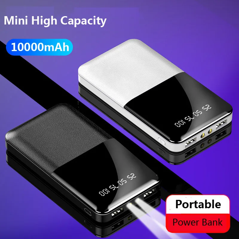 Тонкий 10000mAh мини банк питания портативное зарядное устройство ультра-тонкий светодиодный внешний аккумулятор повербанк быстрое зарядное устройство для мобильного телефона