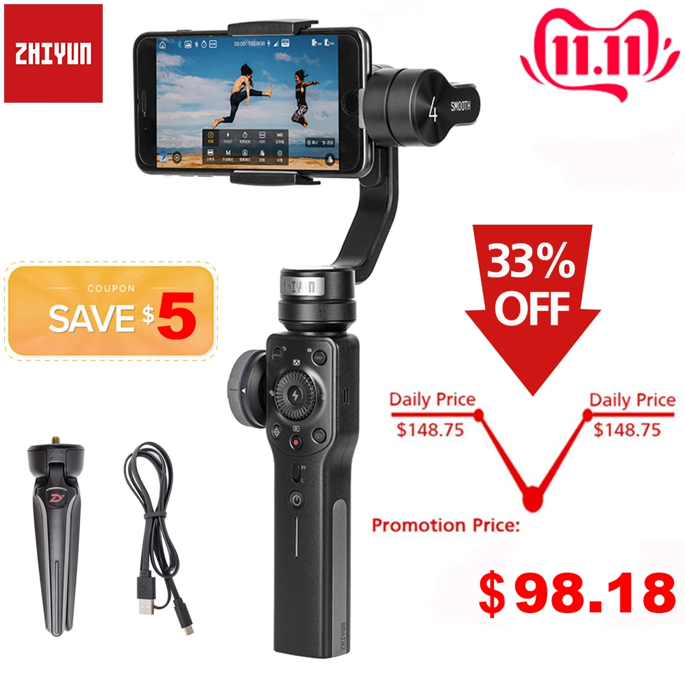 Kaufen Zhiyun Glatte 4 Q2 3 Achse Handheld Smartphone Gimbal Stabilisator für iPhone 11 Pro Max XS XR X 8P 8 Samsung S9 S8 Action Kamera