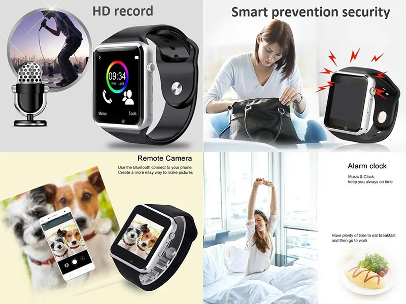 A1 наручные часы Bluetooth Смарт часы Спорт Шагомер с сим-камерой Smartwatch для Android смартфон Россия T15 PK DZ09 GT08 X6