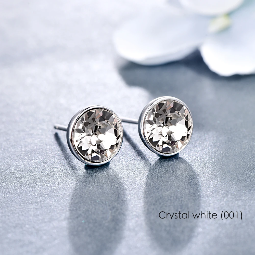 Кристаллы из серьги с кристаллами Сваровски стерлингового серебра круглые Сережки для пирсинга для женщин стильные серьги-гвоздики Свадебные офисные украшения