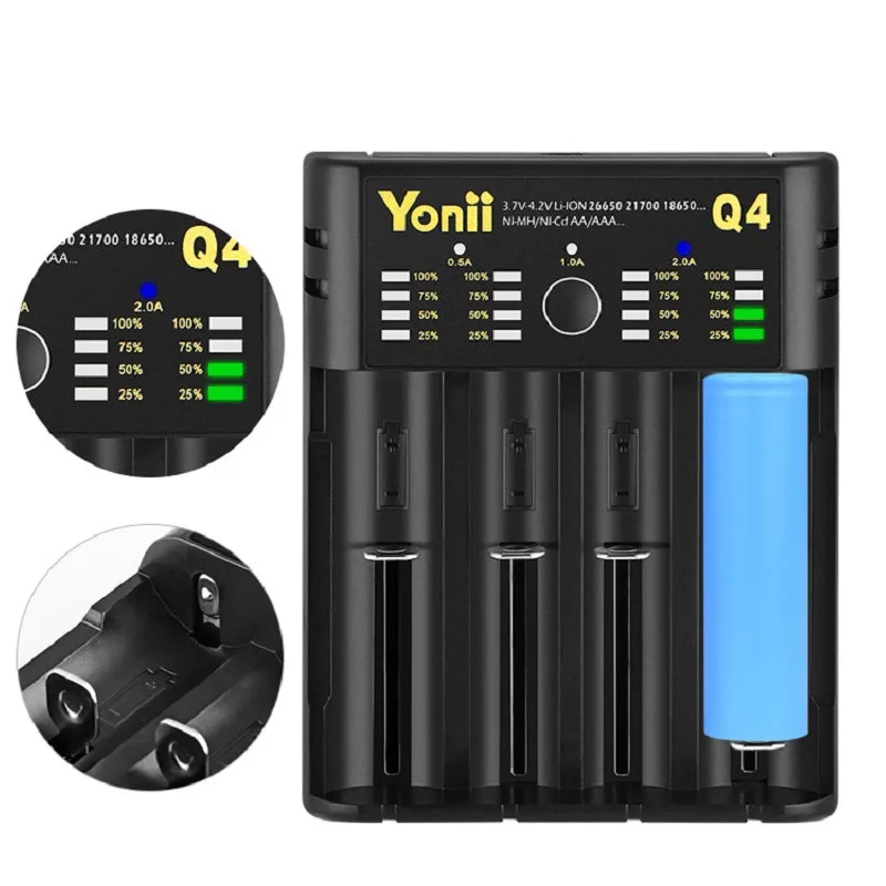 YONII 3,7 V Зарядное устройство для 18650 литиевая батарея 4 слота светодиодный Зарядное устройство для батарей Li-Ion(литий-ионных) 3,7 v батарея 14500 18500 17335 26650 для ni-mh aa