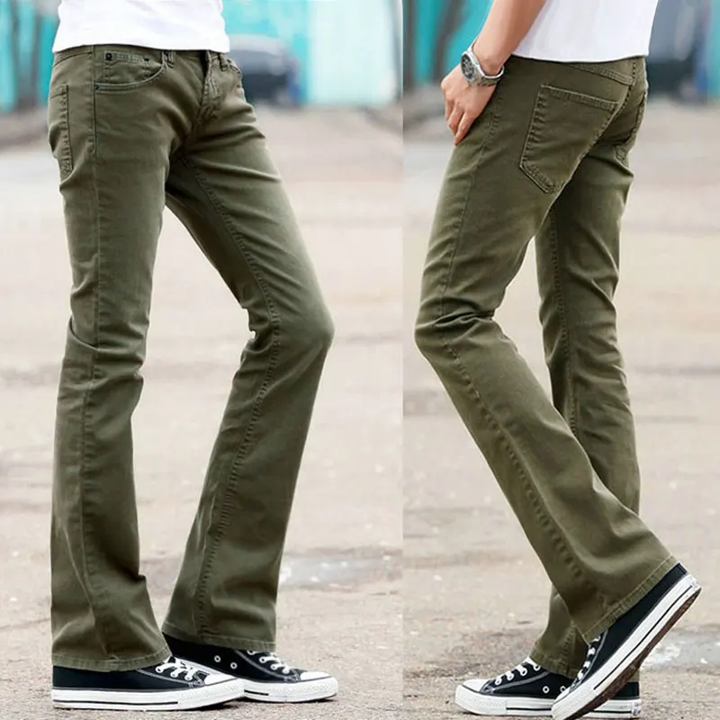 flared green trousers