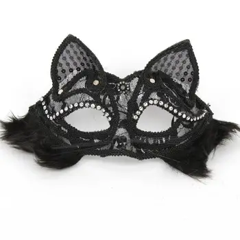 

Halloween Masquerade Mask Women's Sexy White Black Glitter Fancy Cat Lace Eye Mask Party Masque Prop Face Masks Accessories