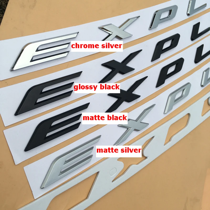 

3D EXPLORER Letters Silver Black Front Hood Letter Emblem Sticker For 2013-2016 2017 2018 Ford Explorer Sport logo 8-letter/set