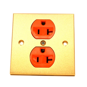 

Free shipping one piece pure alloy Wall Power Audio AV Grade Wall Power Outlet 2 Port orange 86mmX86mm wall power sock with gold