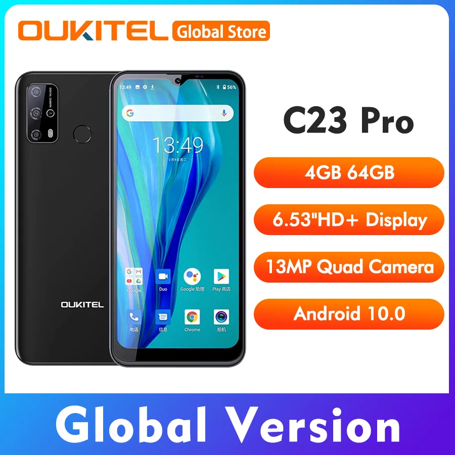OUKITEL C23 Pro смартфон с 5 5-дюймовым дисплеем процессором MT6762V ОЗУ 4 Гб ПЗУ 64 ГБ 13 МП 6 53
