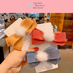 White Fuzz Ball Hairpin Autumn And Winter Bow Headwear Korean Version Children's Word Folder