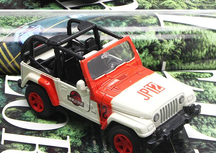 1/32 масштабные металлические автомобильные игрушки Jeep Wrangler, Парк Юрского периода, внедорожник, модель автомобиля, оттягивающие назад автомобили для детей, коллекция подарков