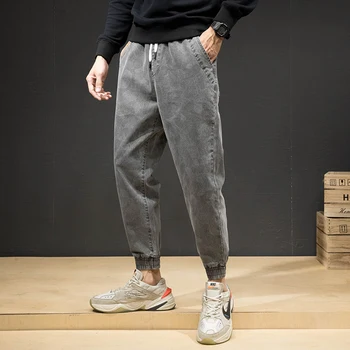 

Japanese Style Fashion Men Jeans Loose Fit Gray Color Slack Bottom Joggers Pants Streetwear Hip Hop Jeans Men Cargo Pants Hombre