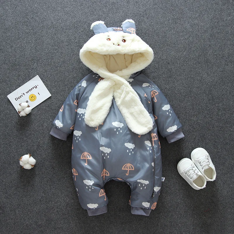 grey OkayMom/зимняя одежда с капюшоном для новорожденных, комбинезоны зимнее теплое пальто для малышей от 0 до 3 лет, одежда комбинезон для маленьких девочек, зимний комбинезон, одежда - Color: grey