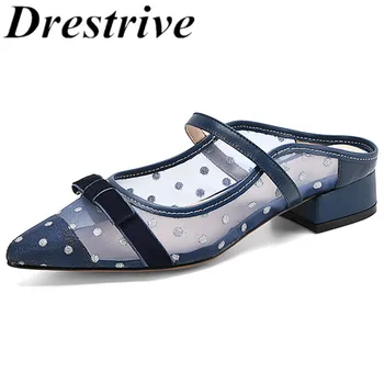 

Drestrive Women's Sandals Mesh Pointed Toe Mary Janes Butterfly Knot Shallow Mules 2020 Summer Female Pumps Sweet Low Heels