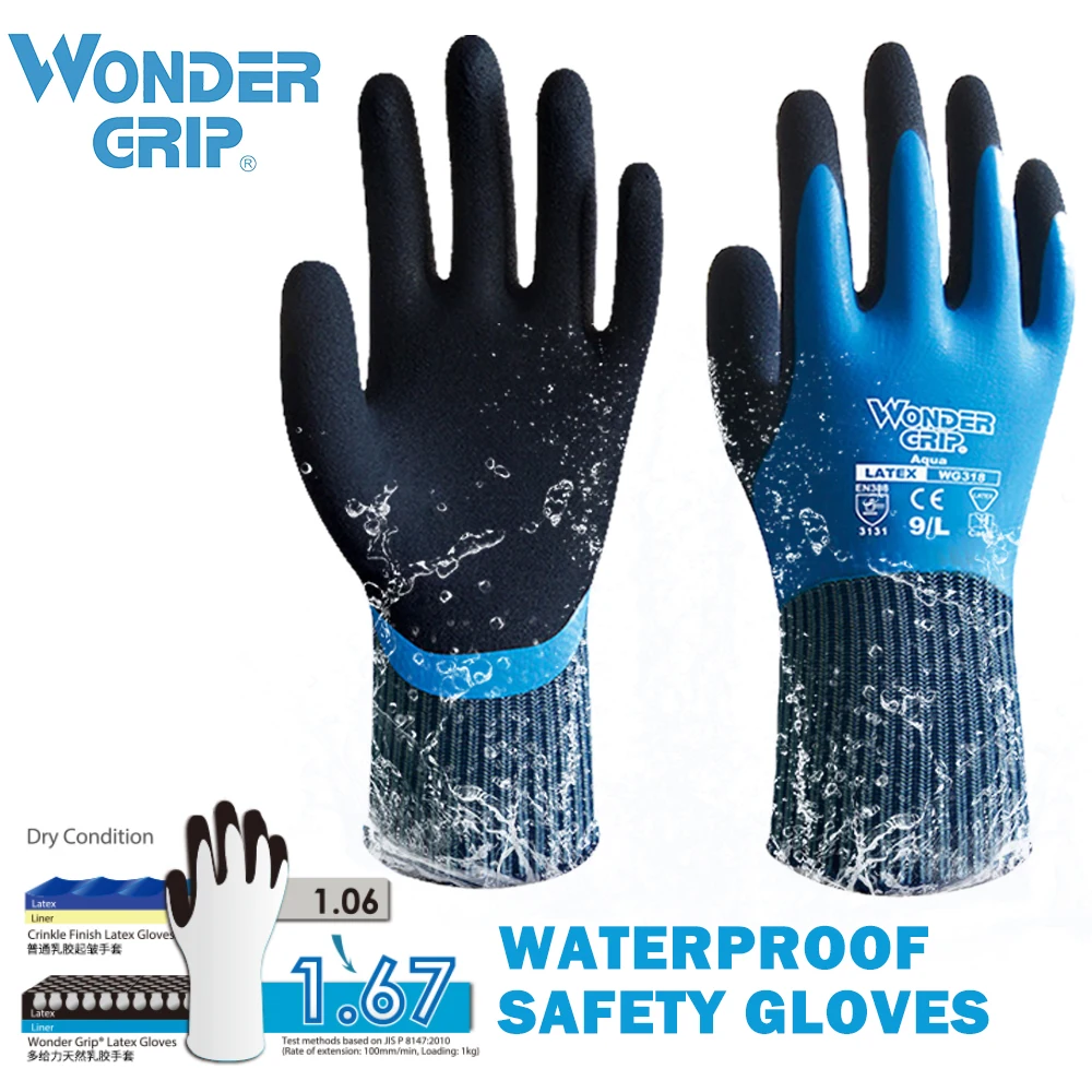 Wonder Grip WG 318 Aqua Gants Imperméables, Bleu/Noir, S/7