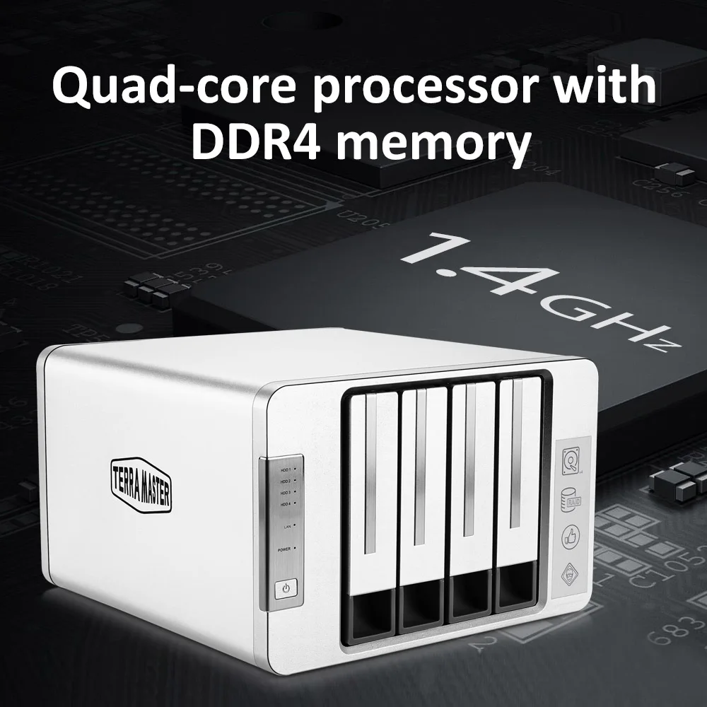 TerraMaster F4-210 NAS 쿼드 코어, 네트워크 RAID 스토리지 미디어 서버, 개인 클라우드 스토리지, 디스크리스, 4 베이, 2GB RAM