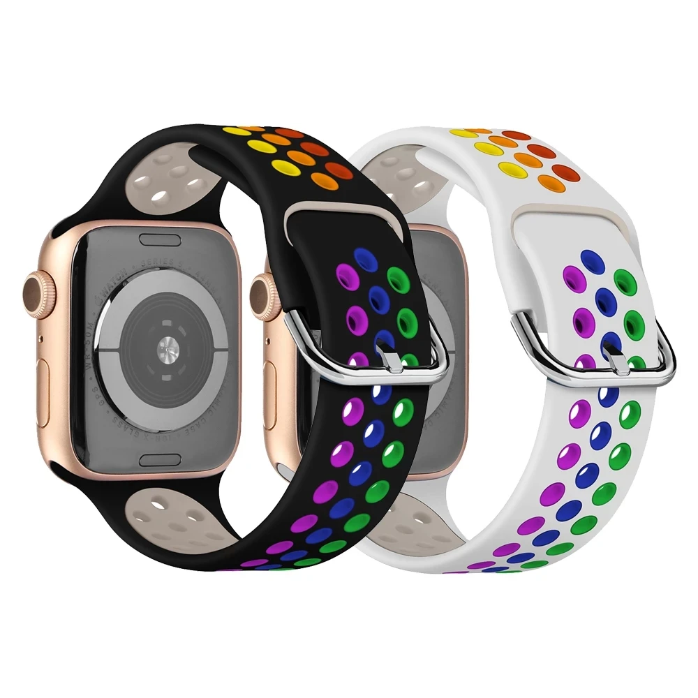 Ремешок силиконовый для Apple Watch band 6 44 мм 42 45 резиновый смарт-браслет iWatch Series SE 5 4 3 2