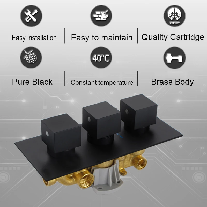 Matte Black Rain Waterfall Shower Set Thermostatic Mixer Bath Shower Mixer Tap 3 ways Faucet Wall Mounted