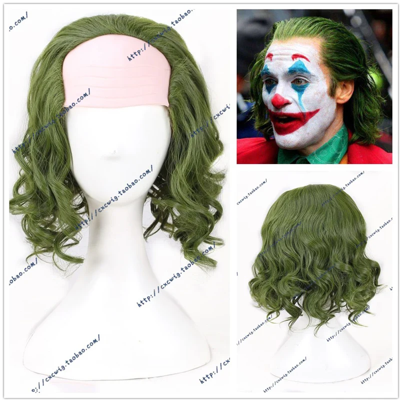 

New Joker Origin Movie Horror Scary Clown Joker Wig Cosplay Joaquin Phoenix Arthur Fleck Curly Green Synthetic Hair Halloween + Free Wig Cap