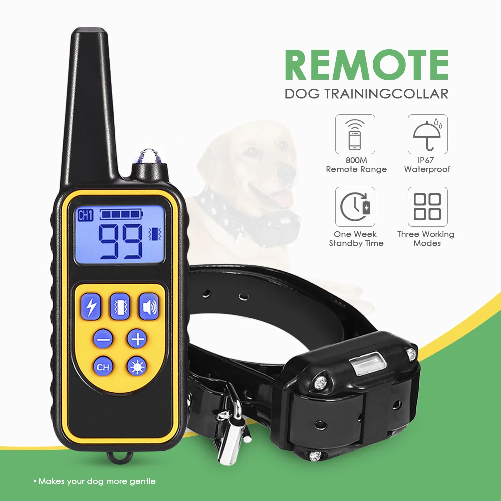 Beste 800 M Elektrische Hond Opleiding Kraag Waterdicht Oplaadbare Halsband Met Afstandsbediening Ontvanger Pet Training Collar Dropship