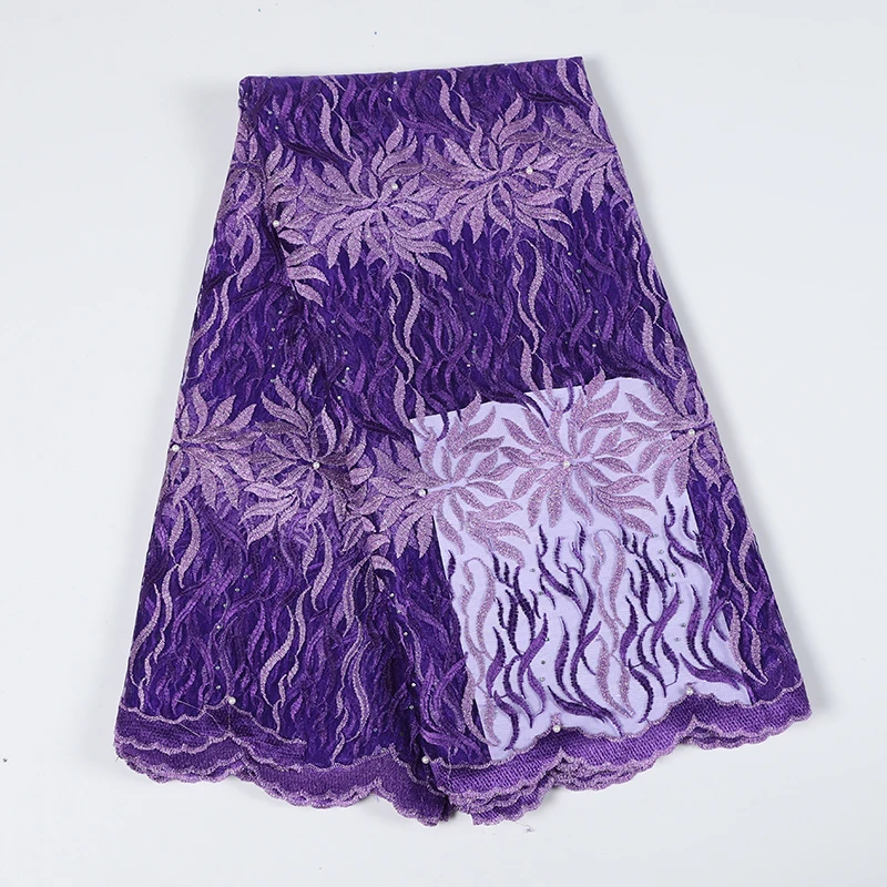 purple Африканский кружевной тюль с бусины Блестки вышивка кружева швейцарская вуаль тюль кружевная ткань для женские свадебные платья - Цвет: purple