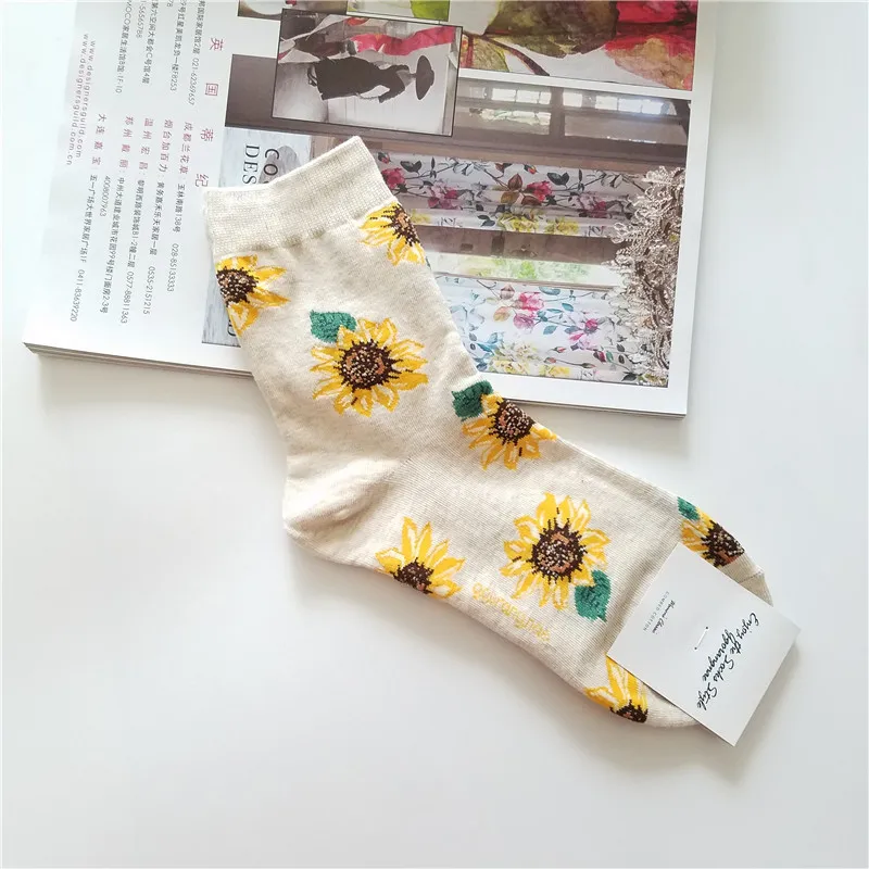 Женские короткие носки с подсолнухами, креативное искусство, Harajuk Sox, высокое качество, японские повседневные носки, забавные носки для девушек