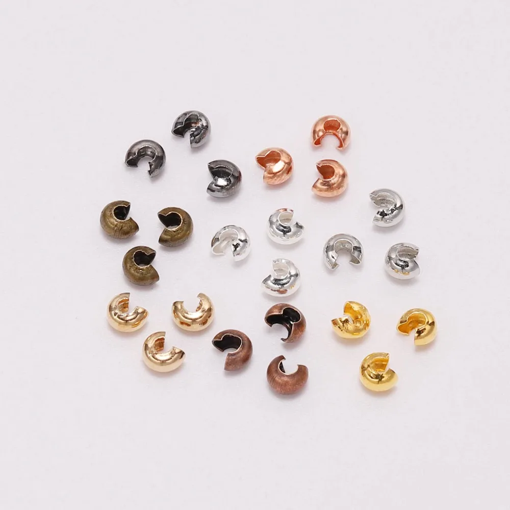 50-100pcs/lot Copper Round Covers Crimp End Beads Dia 3 4 5 mm Stopper Spacer Beads For DIY Jewelry Making Findings Supplies