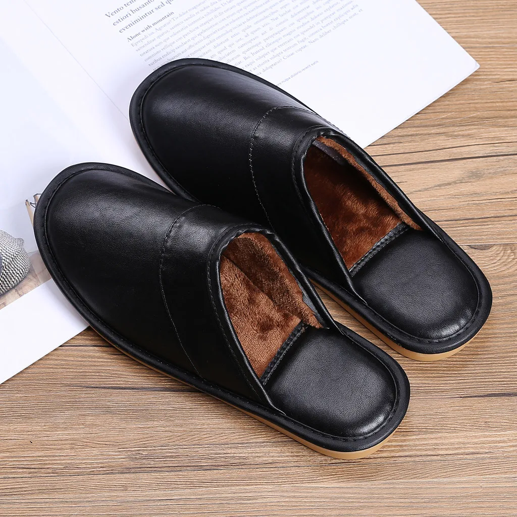 Waterproof Men Slippers Velvet Warm Casaul Flip Flops Comfor Home Slippers Pantuflas Zapatillas Casa Hombre Мужские Тапочки#25