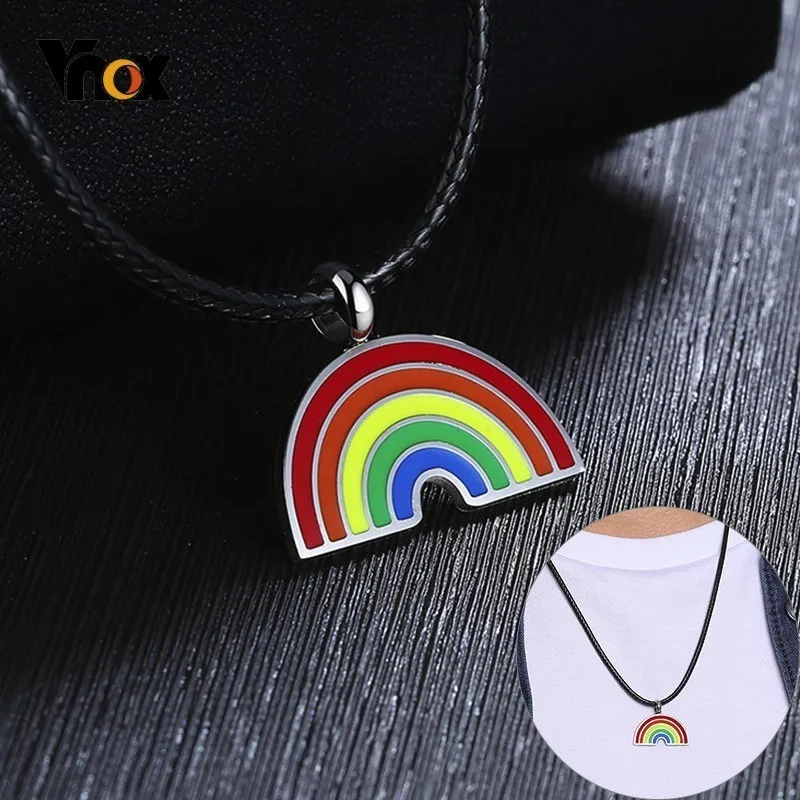 Vnox Cute Rainbow Pendant For Women Men Stainless Steel Necklaces