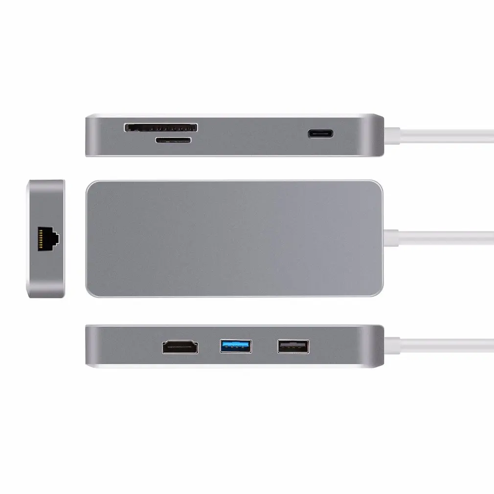 7-в-1 Тип usb-C USB концентратор с LAN Порты и разъёмы Тип с разъемами типа C и конвертер мультимедийного интерфейса высокой четкости 4K видео карта HD TF Card Reader Многофункциональный usb 3,0 концентратор