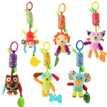

0-12 Months Baby Rattles Cartoon Plush Teether Music Hanging Mobile To Bed Stroller Toy Soft Cute Infant Newborn Bed Hanging Toy