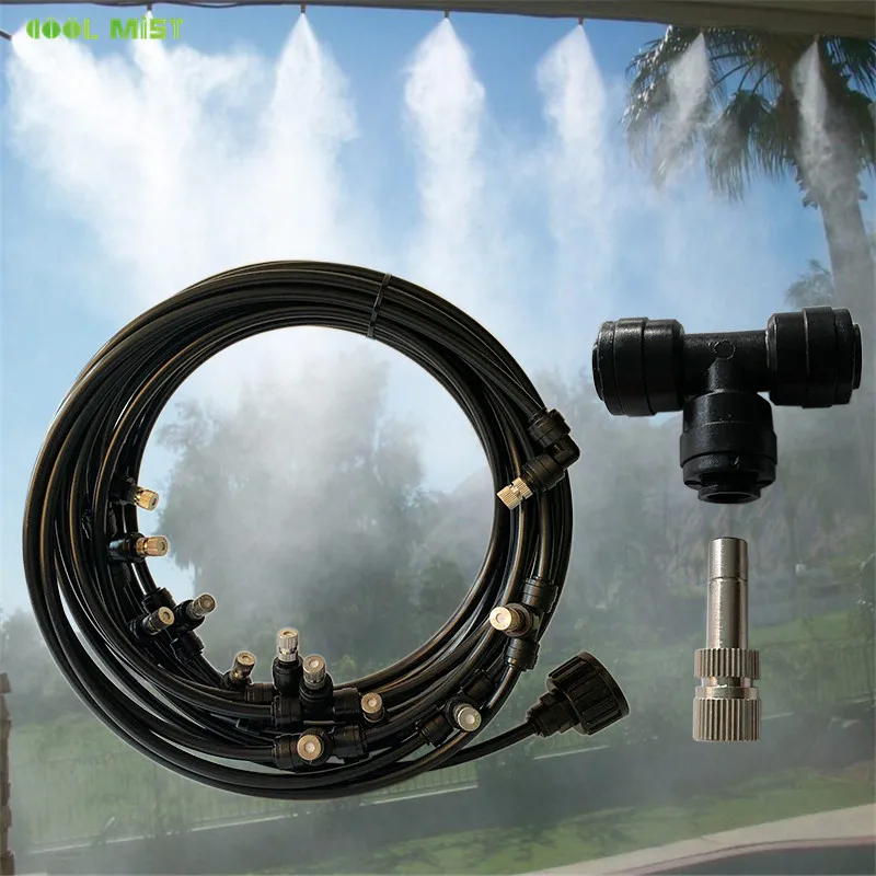 

10M Water Sprayer Kits Wet Fog Garden Nebulizer Outdoor Misting System 12pcs Mist Nozzles Humidification Patio Cooling Set M001