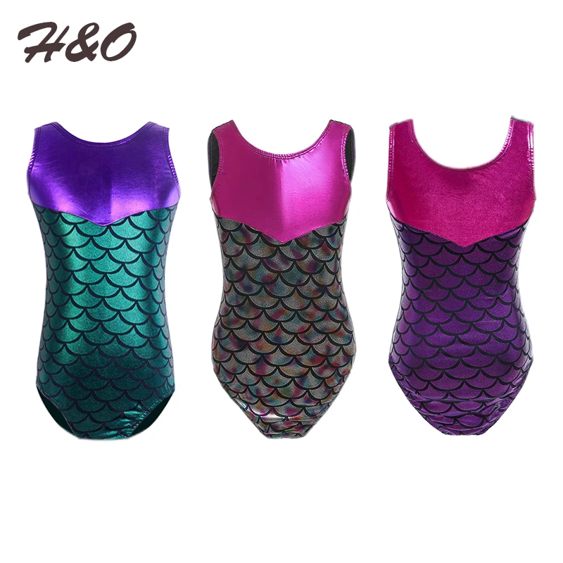 

Kids Sleeveless Mermaid Scale Printed Splice Ballet Dancewear Leotard Girls Gymnastics Leotard Ballerina Party Gym Bodysuit