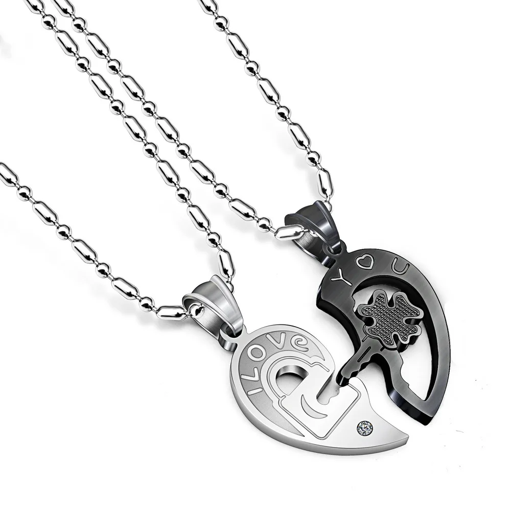 

Europe And America Accessories Hot Sales Personalized & Creative Clavicle Key Heart Pendant Jigsaw Puzzle Titanium Steel Couples