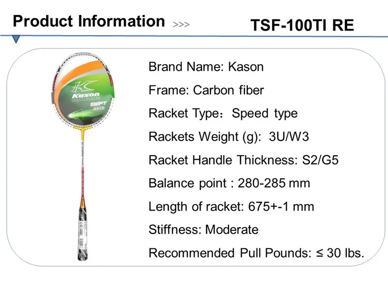 Оригинальные Kason ракетки для бадминтона из углеродного графитового волокна TSF серия 100TI ракетки с бесплатной рукояткой